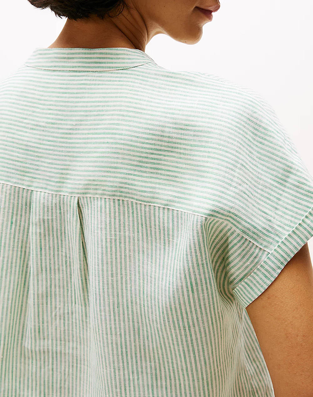TOMMY HILFIGER ESS LINEN COLLARLESS S/S BLOUSE