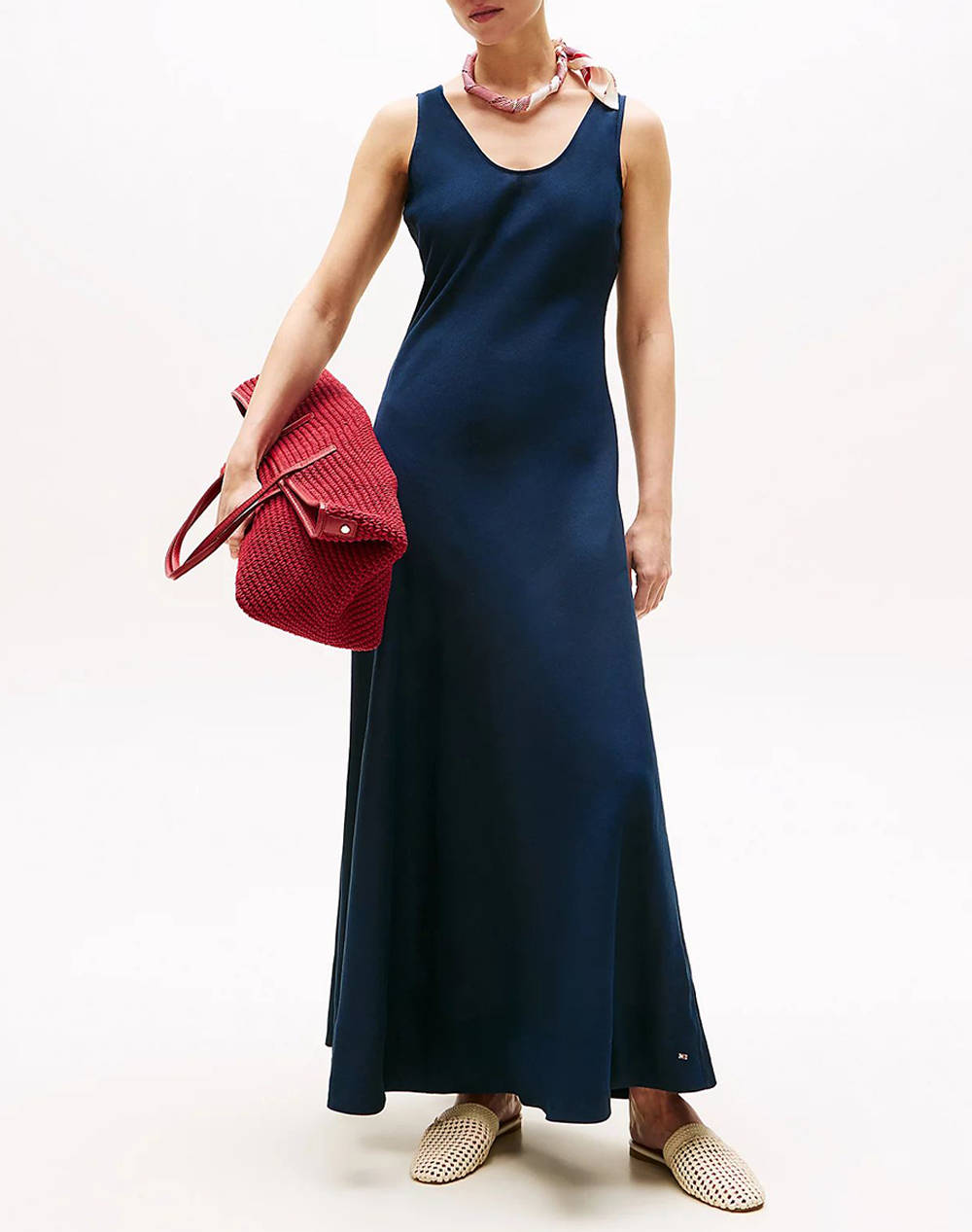 TOMMY HILFIGER TEXTURED LINEN TANK MAXI DRESS