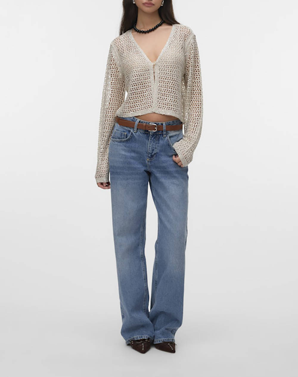 VERO MODA VMLEILANI GLITTER LS V-NECK SHORT CARDI