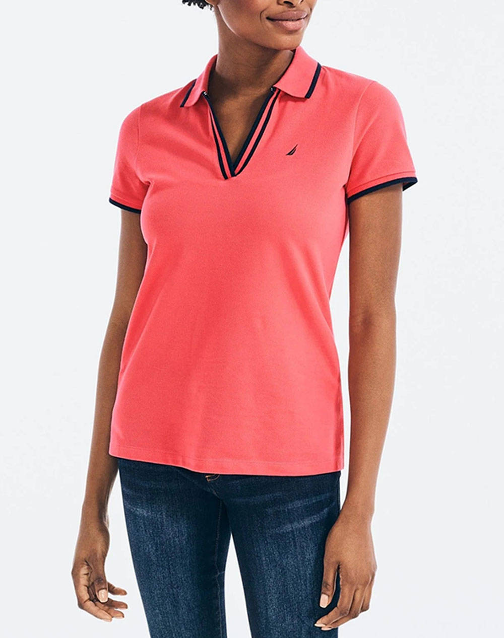 NAUTICA BLOUSE POLO ΚΜ S/S TIPPED SPLIT NECK OCEAN POLO