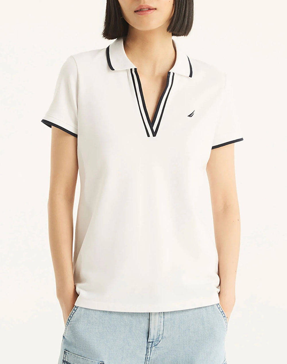 NAUTICA BLOUSE POLO ΚΜ S/S TIPPED SPLIT NECK OCEAN POLO