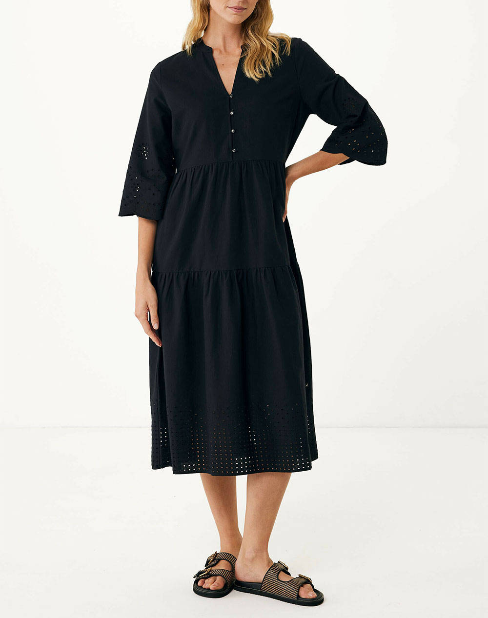 MEXX Linen eyehole embroidery dress