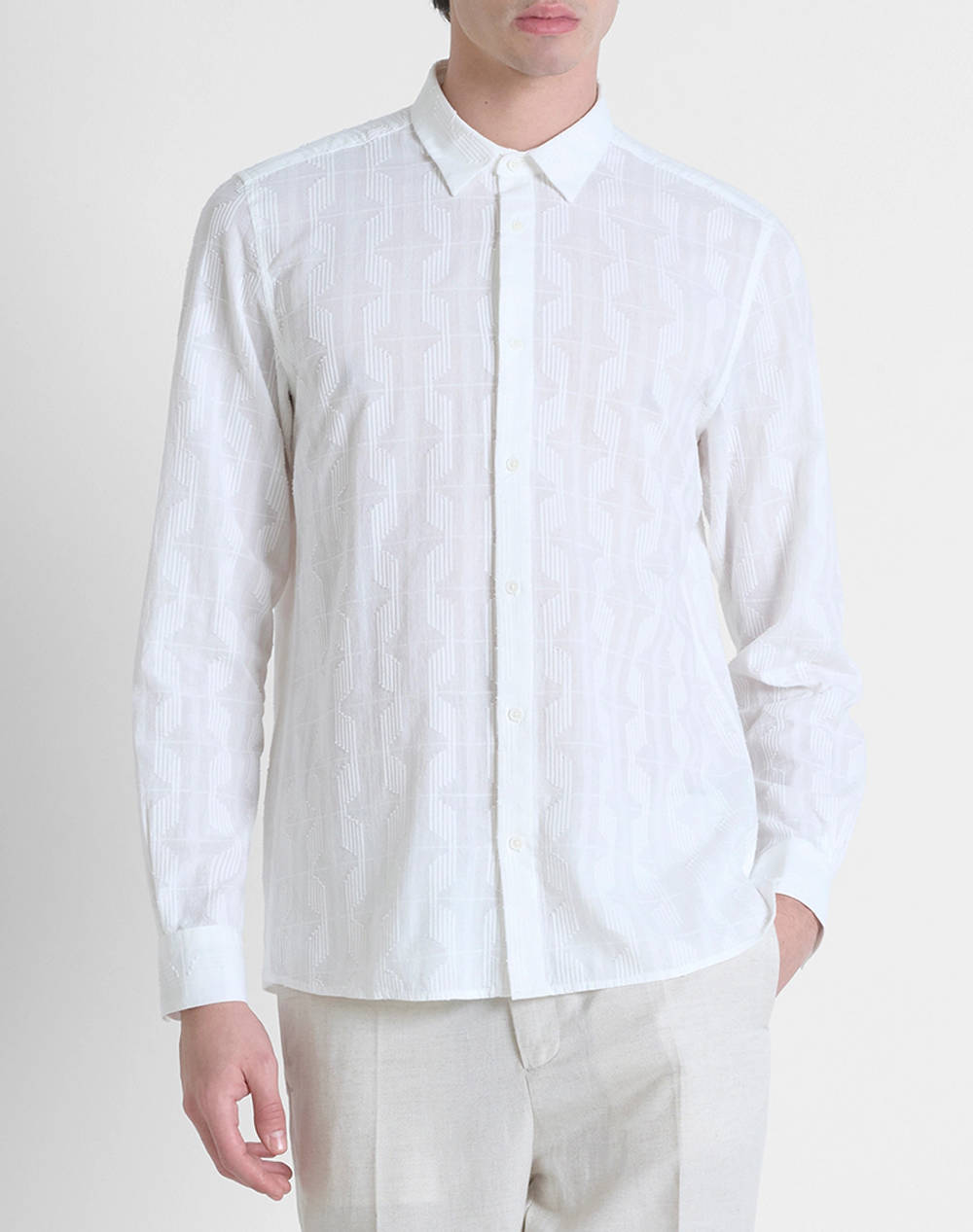 ANTONY MORATO MMSL00614FA440054 MIN OF 6 SHIRT BARCELONA REGULAR STRAIGHT FIT IN DOBBY COTTON FABRIC ABSTRACT GEOMETRIC PATTERN РИЗА ЗА МЪЖЕ