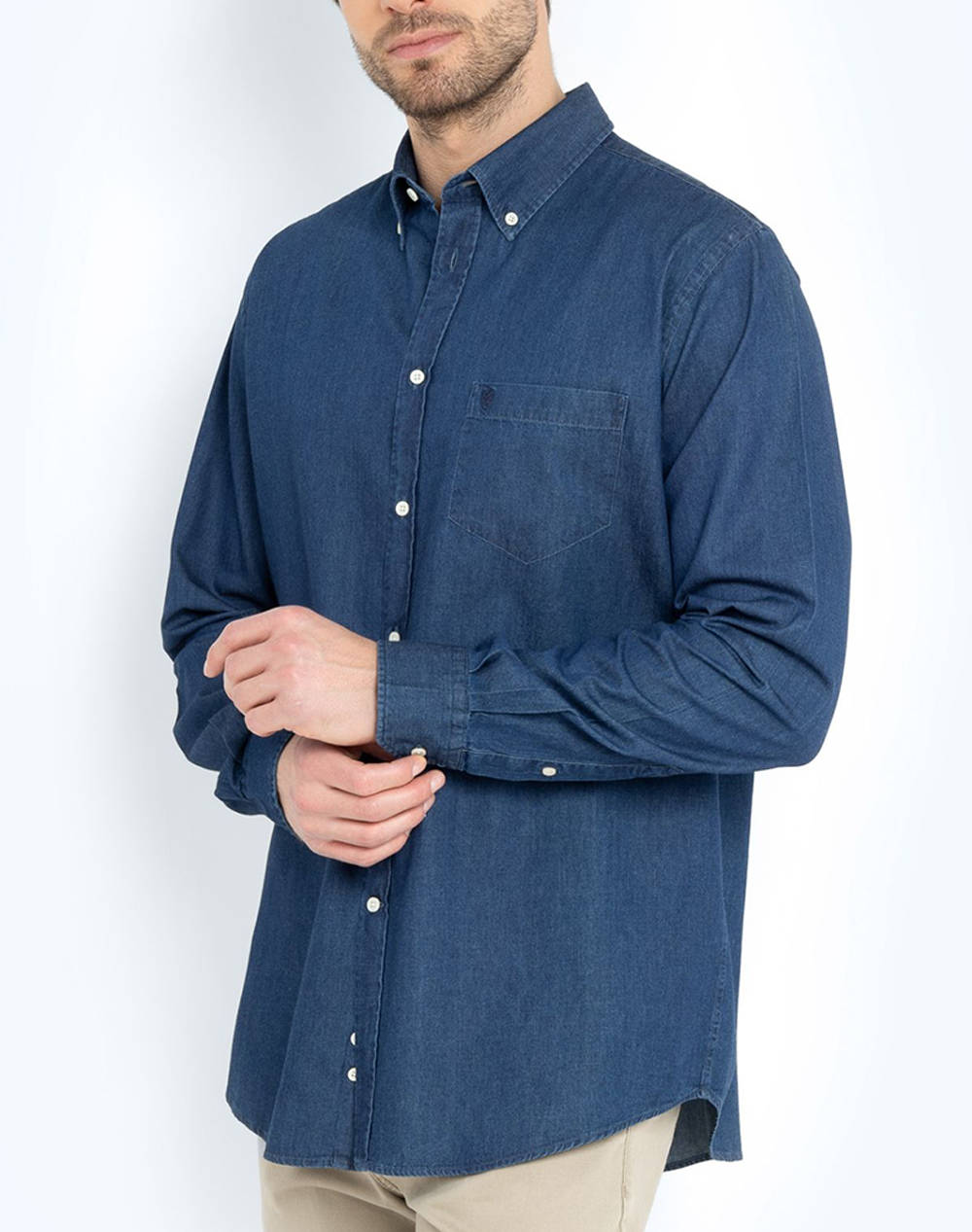THE BOSTONIANS РИЗА DENIM REGULAR FIT Plain DENIM Button-down Regular Fit