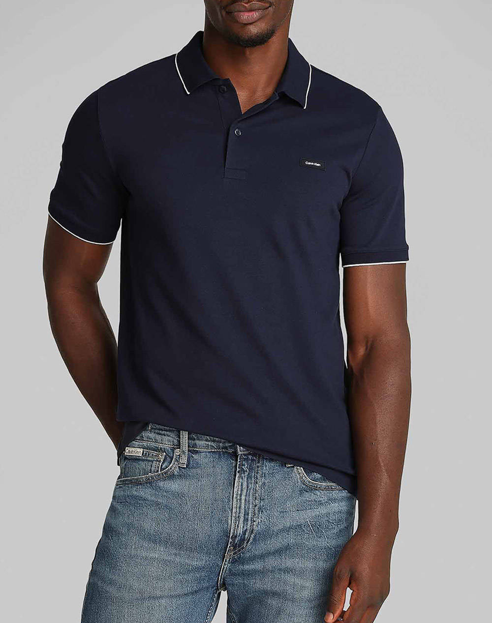 CALVIN KLEIN STRETCH PIQUE TIPPING POLO