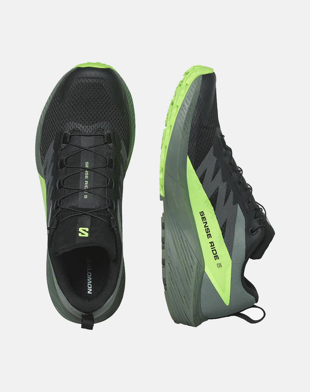 SALOMON TRAIL RUNNING - SENSE SENSE RIDE 5 BLACK / LAUREL WREATH / GREEN GECKO МЪЖКИ ОБУВКИ