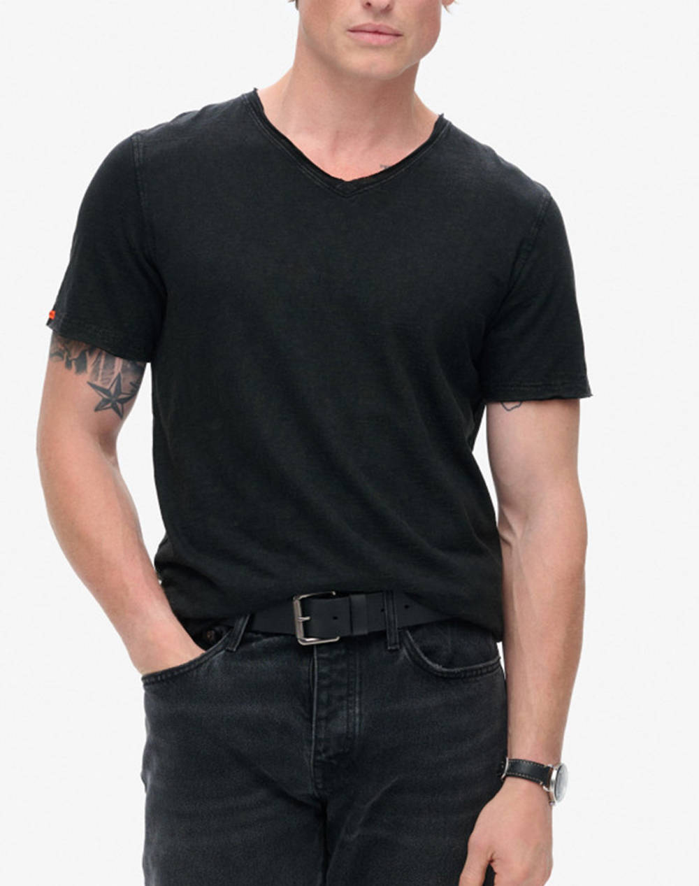 SUPERDRY D3 STUD RAW EDGE SLUB V T SHIRT МЪЖКА ТЕНИСКА