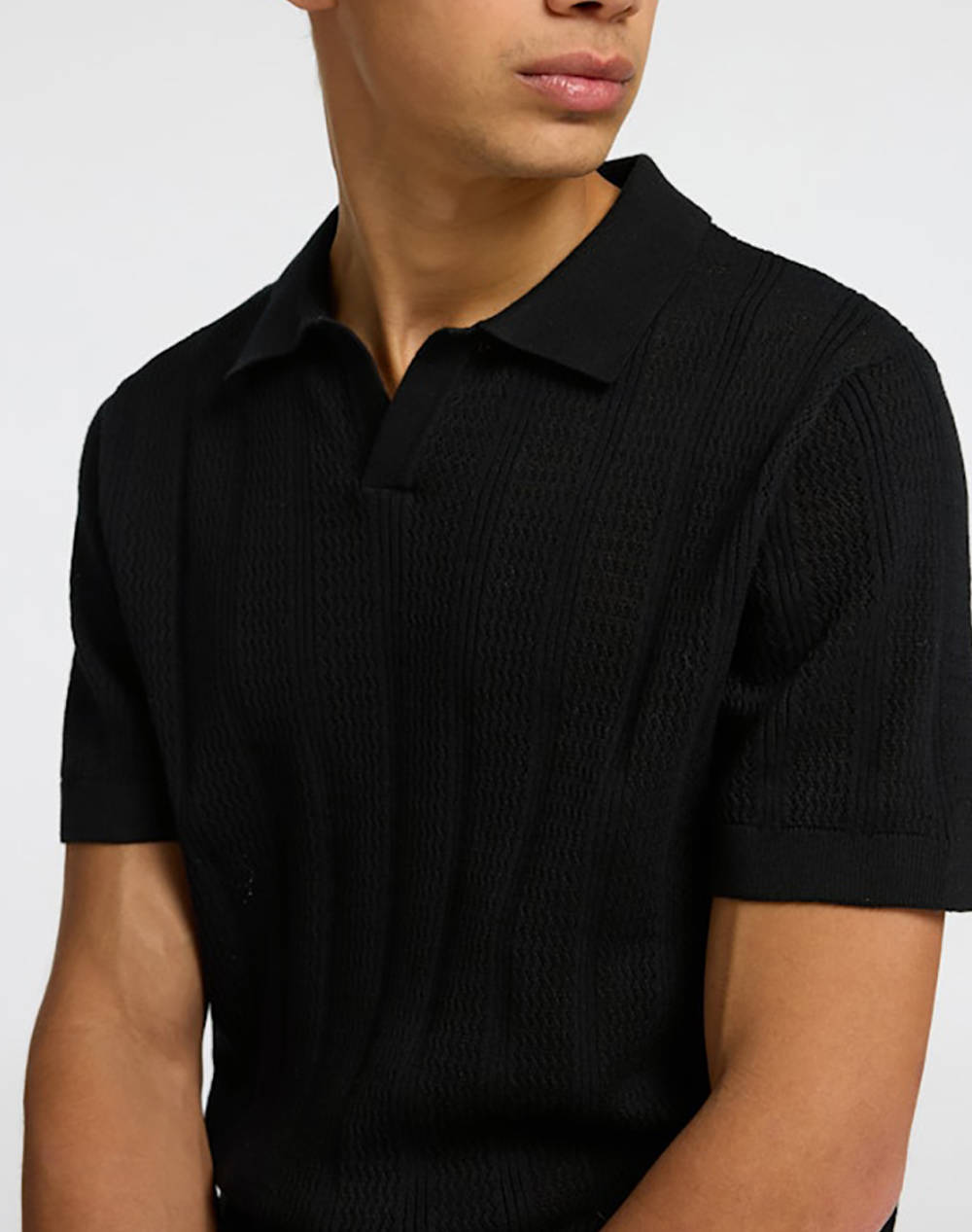 SELECTED SLHWELLS SS KNIT CROCHET OPEN POLO