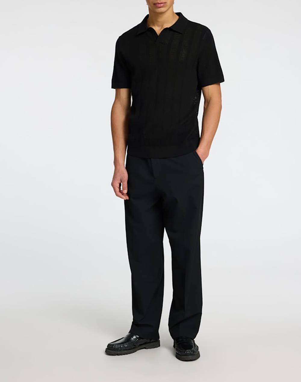 SELECTED SLHWELLS SS KNIT CROCHET OPEN POLO