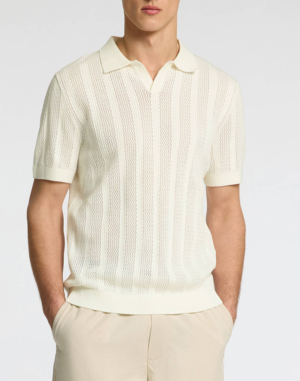 SELECTED SLHWELLS SS KNIT CROCHET OPEN POLO