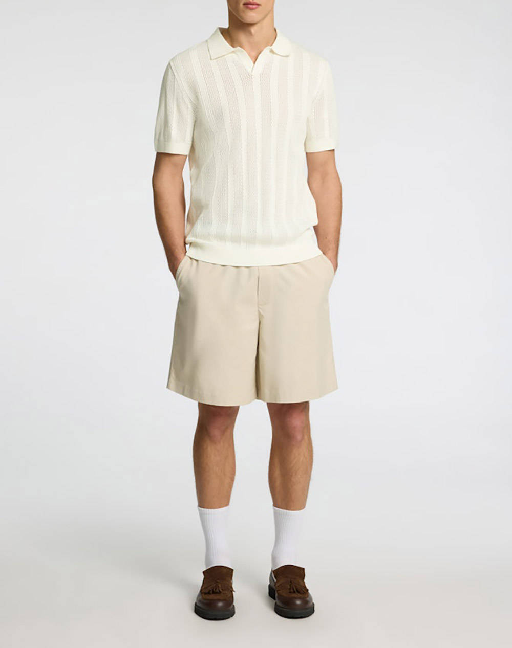 SELECTED SLHWELLS SS KNIT CROCHET OPEN POLO