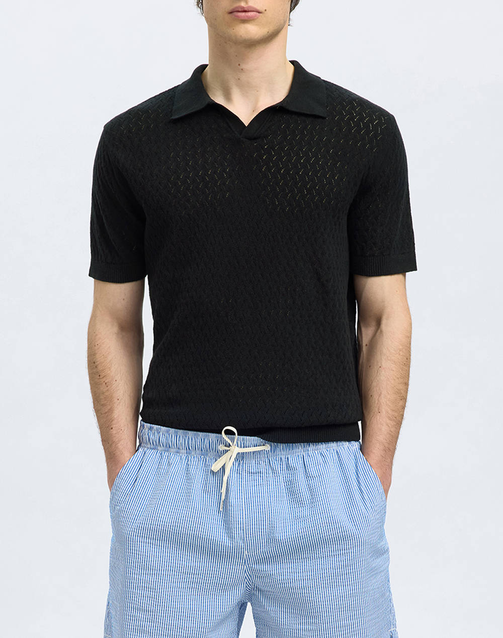 SELECTED SLHLINO SS KNIT CROCHET OPEN POLO