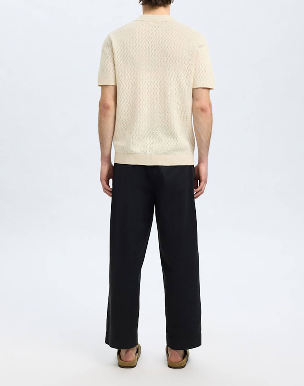 SELECTED SLHLINO SS KNIT CROCHET OPEN POLO