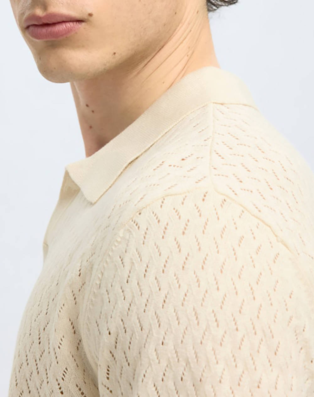 SELECTED SLHLINO SS KNIT CROCHET OPEN POLO