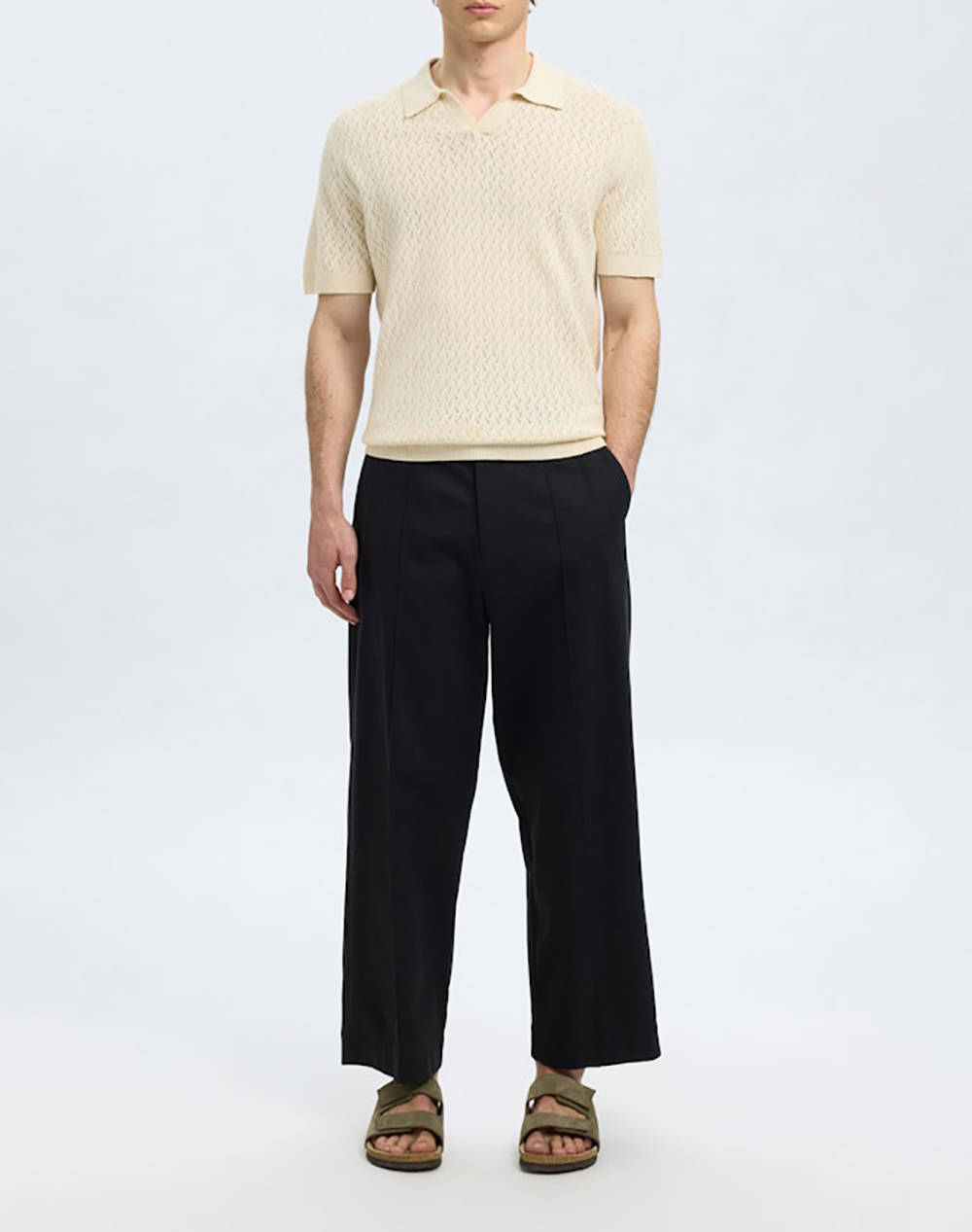 SELECTED SLHLINO SS KNIT CROCHET OPEN POLO