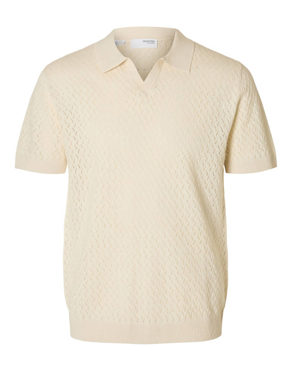SELECTED SLHLINO SS KNIT CROCHET OPEN POLO