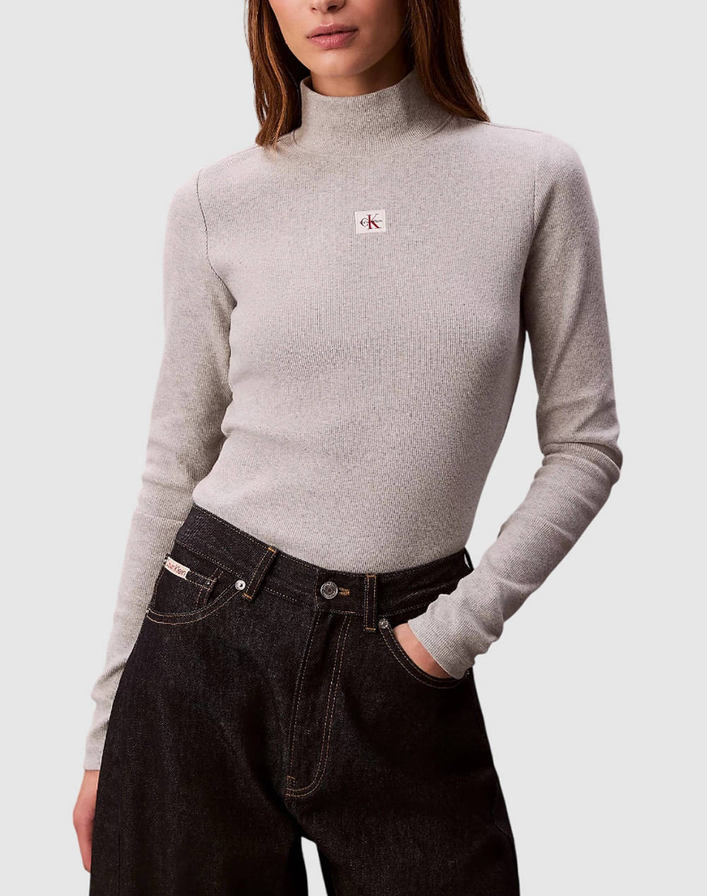 CALVIN KLEIN LS WOVEN LABEL TURTLENECK