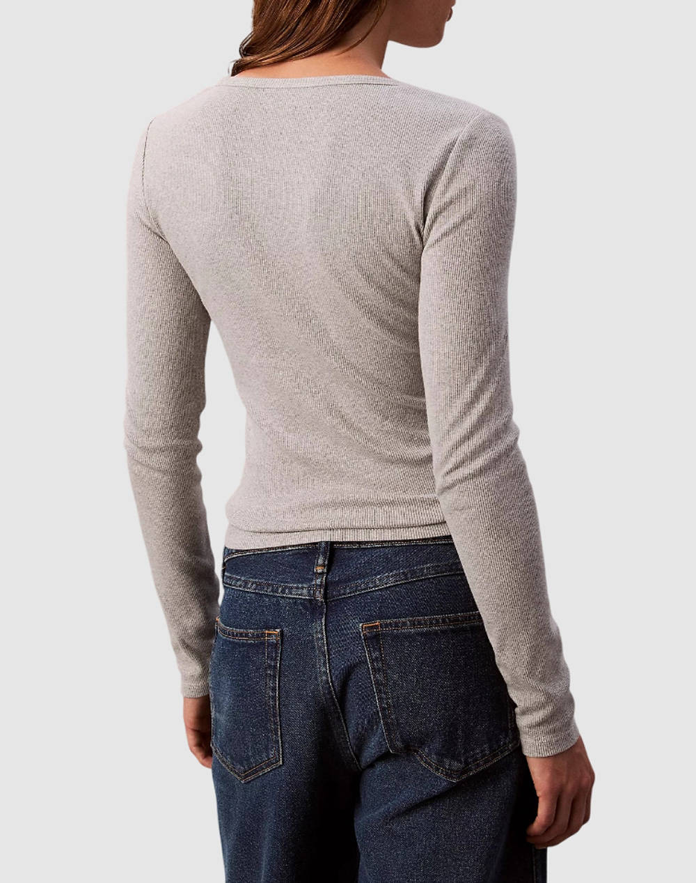 CALVIN KLEIN JEANS LS WOVEN LABEL 2X2 RIB SCOOP NEC