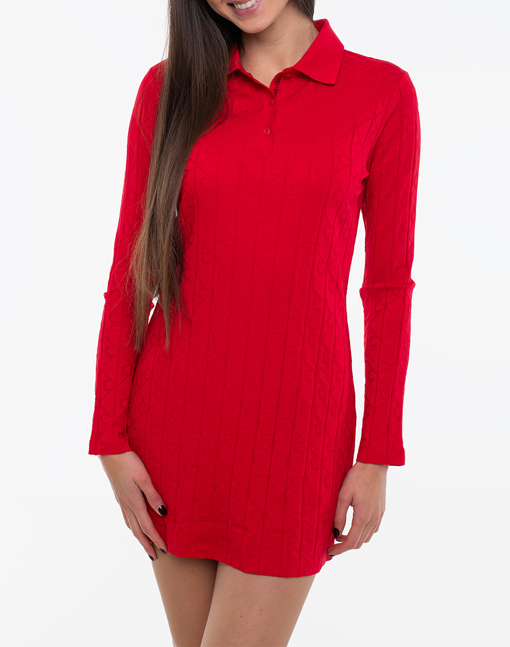 CALVIN KLEIN AOP JACQUARD LS POLO DRESS