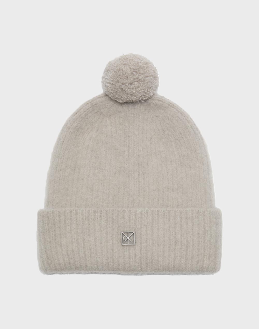 CALVIN KLEIN EMBLEM BRUSHED POMPOM BEANIE