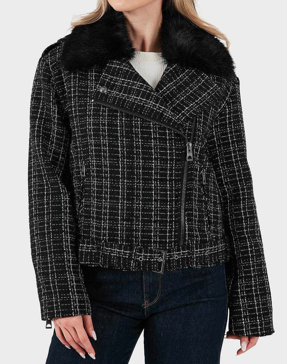 GUESS SANDRA TWEED BIKER ДАМСКО ПАЛТО