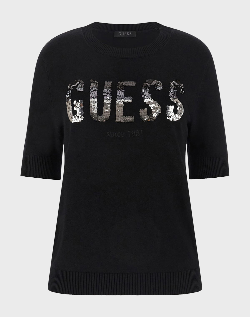 GUESS SS CN LAYLA BOXY LOGO SWTR KNITTED WOMENS CLOTHING