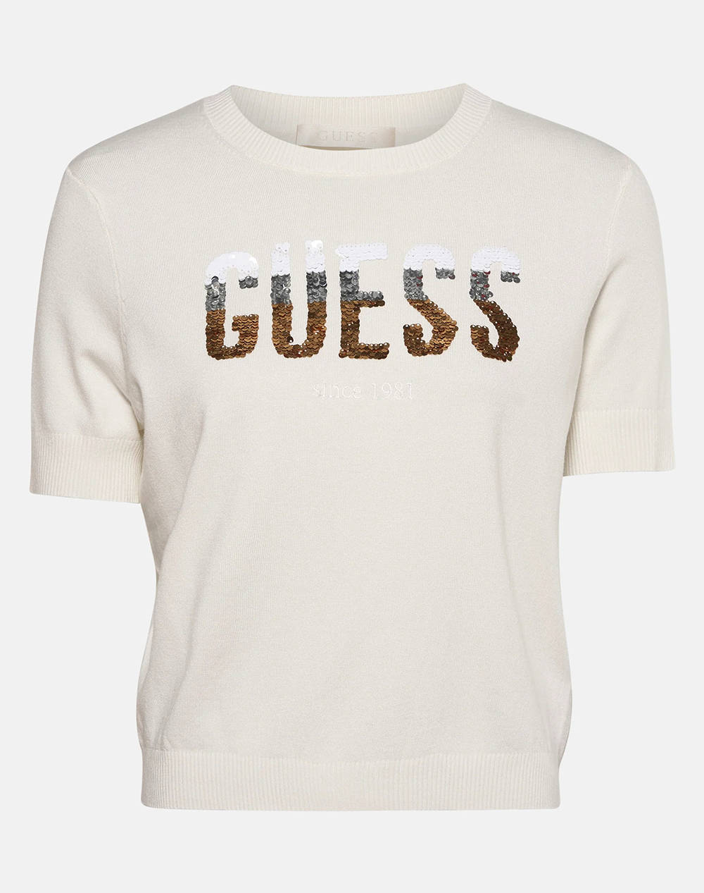 GUESS SS CN LAYLA BOXY LOGO SWTR KNITTED WOMENS CLOTHING