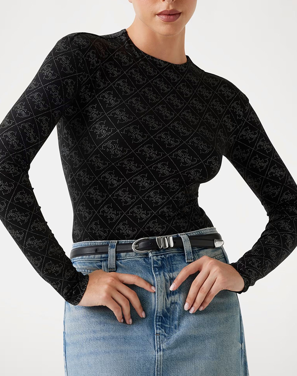 GUESS LS TEODORA LOGO BODY WOMENS BODYSUIT