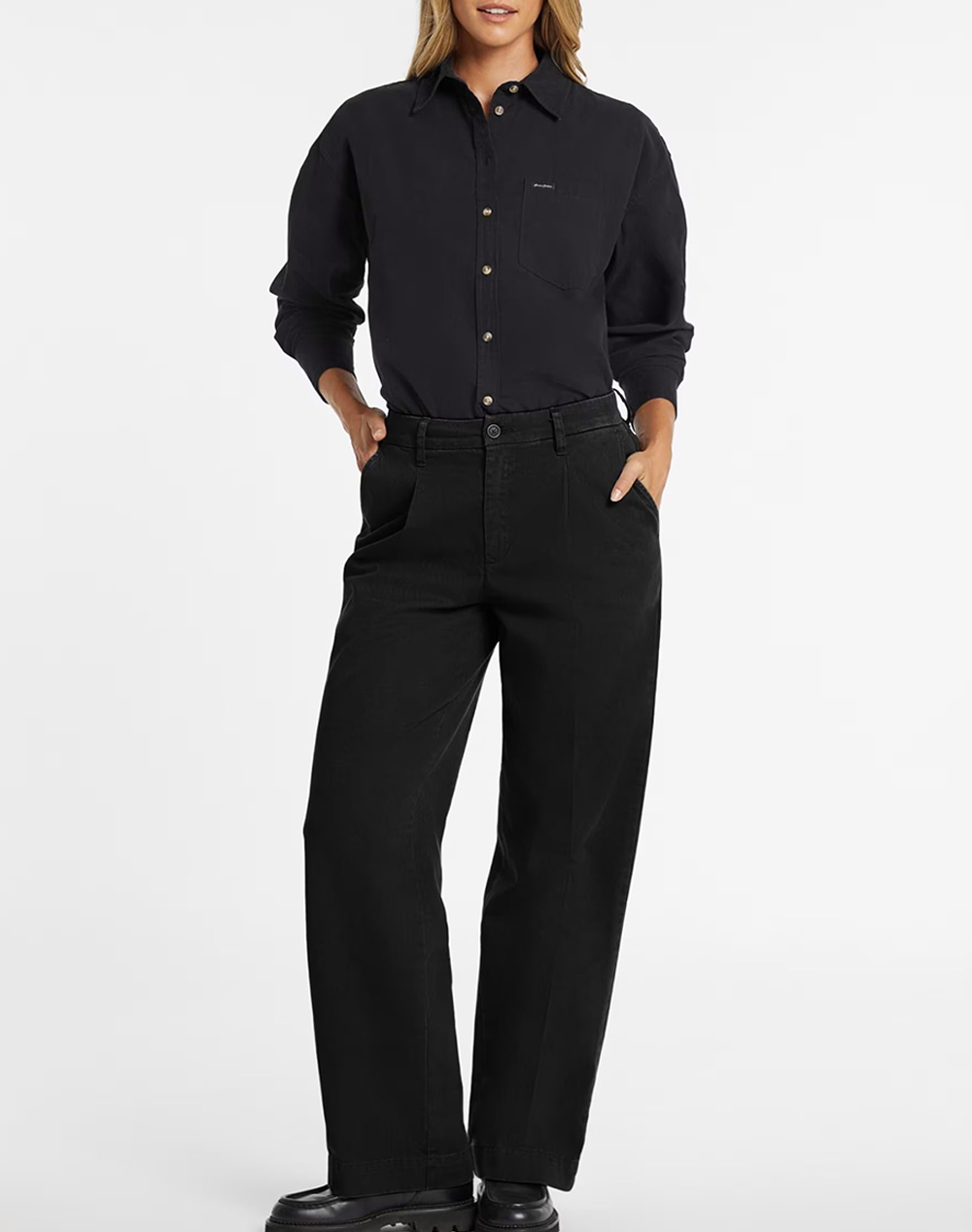 GUESS JEANS GJ WIDE LEG TROUSER - ECO ORG CO CLASSIC RG TWILL340 ДАМСКИ ПАНТАЛОНИ