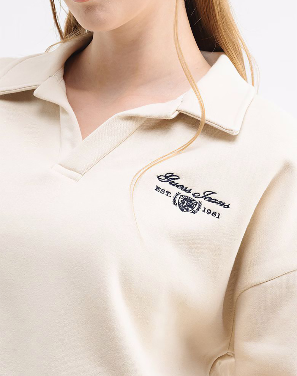 GUESS JEANS GJ NOTCHED COLLAR CROP SWEAT WOMENS SWEATSHIRT