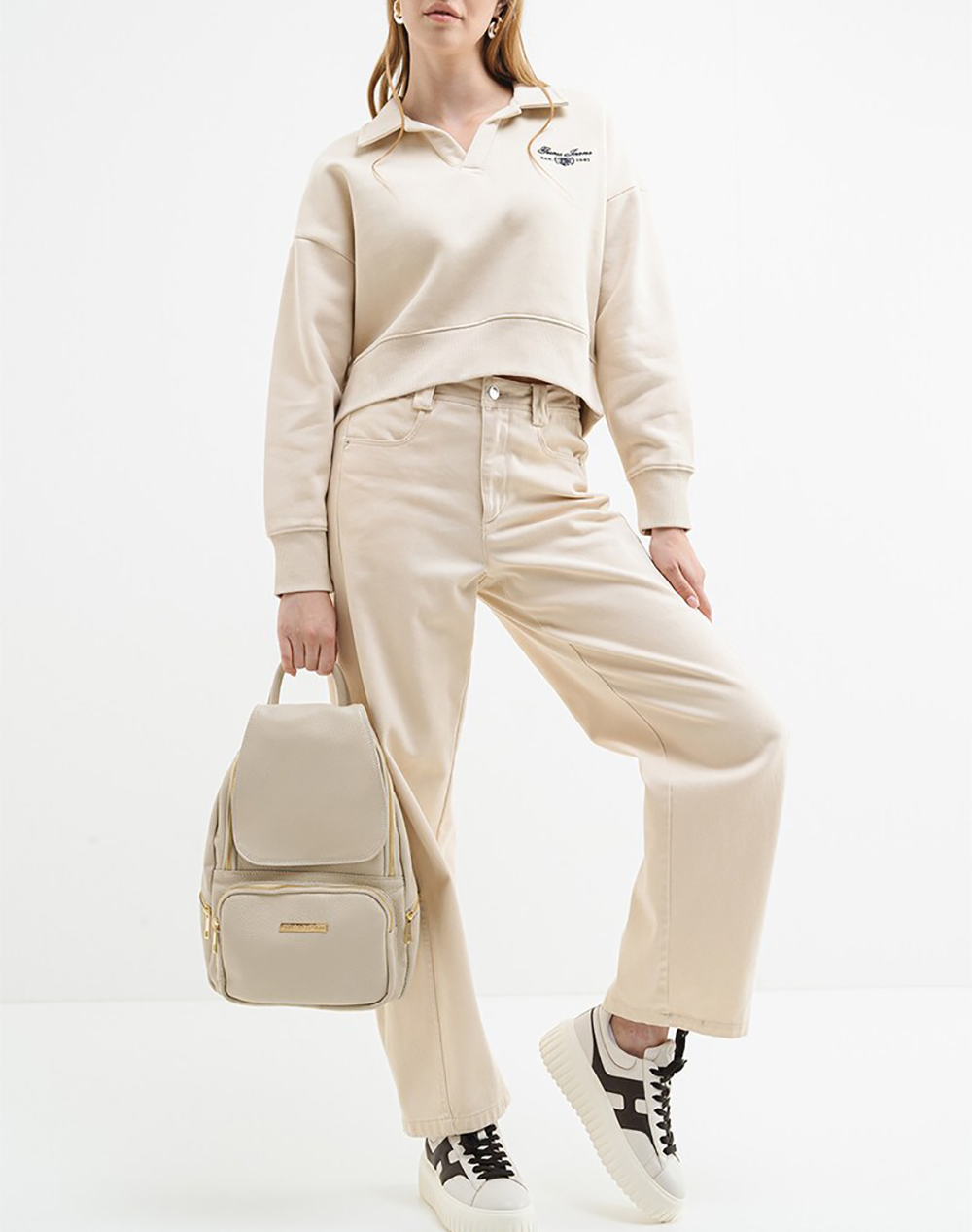 GUESS JEANS GJ NOTCHED COLLAR CROP SWEAT WOMENS SWEATSHIRT