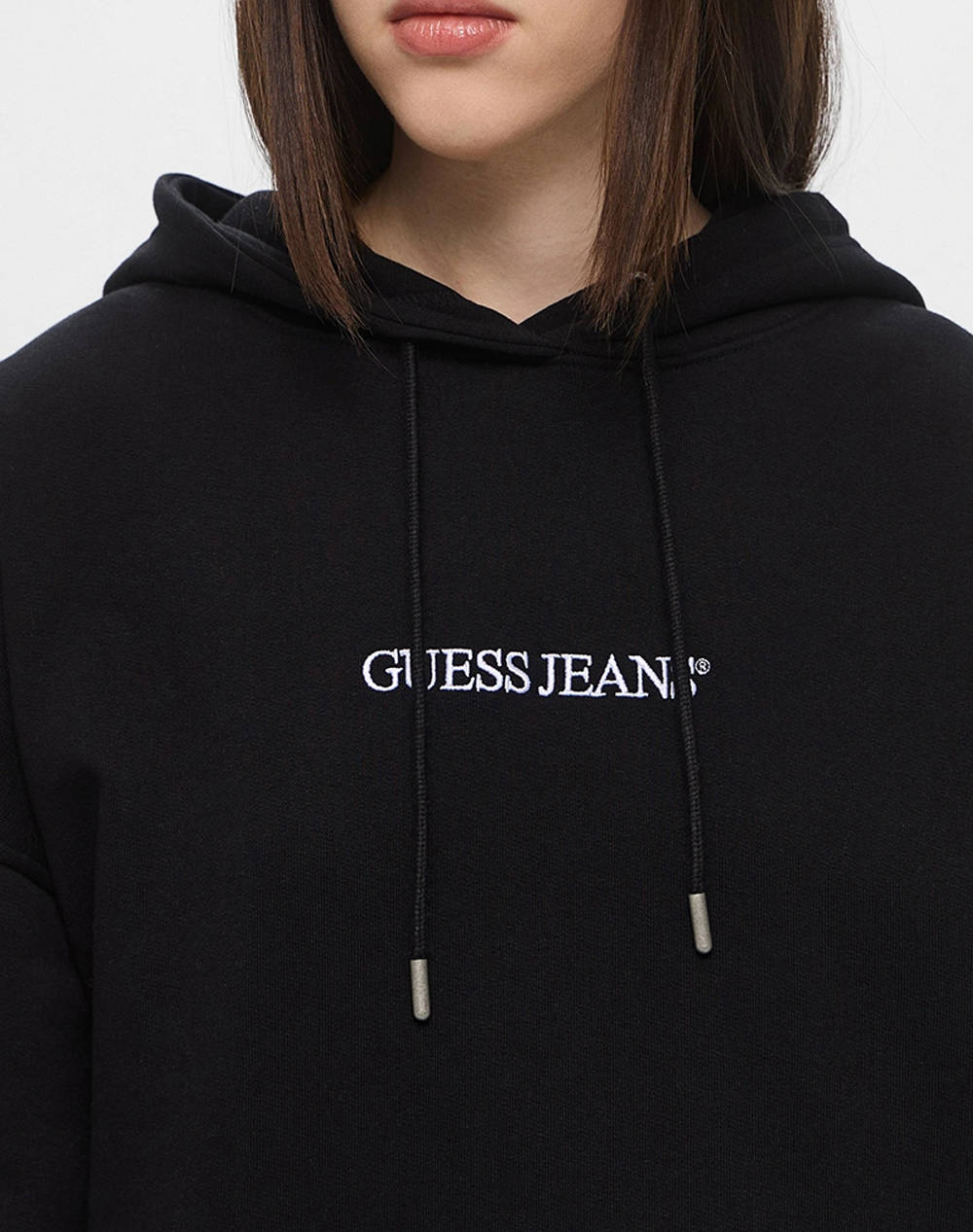 GUESS JEANS GJ OVER HOOD EMBRO SWEATSHIRT WOMENS SWEATSHIRT