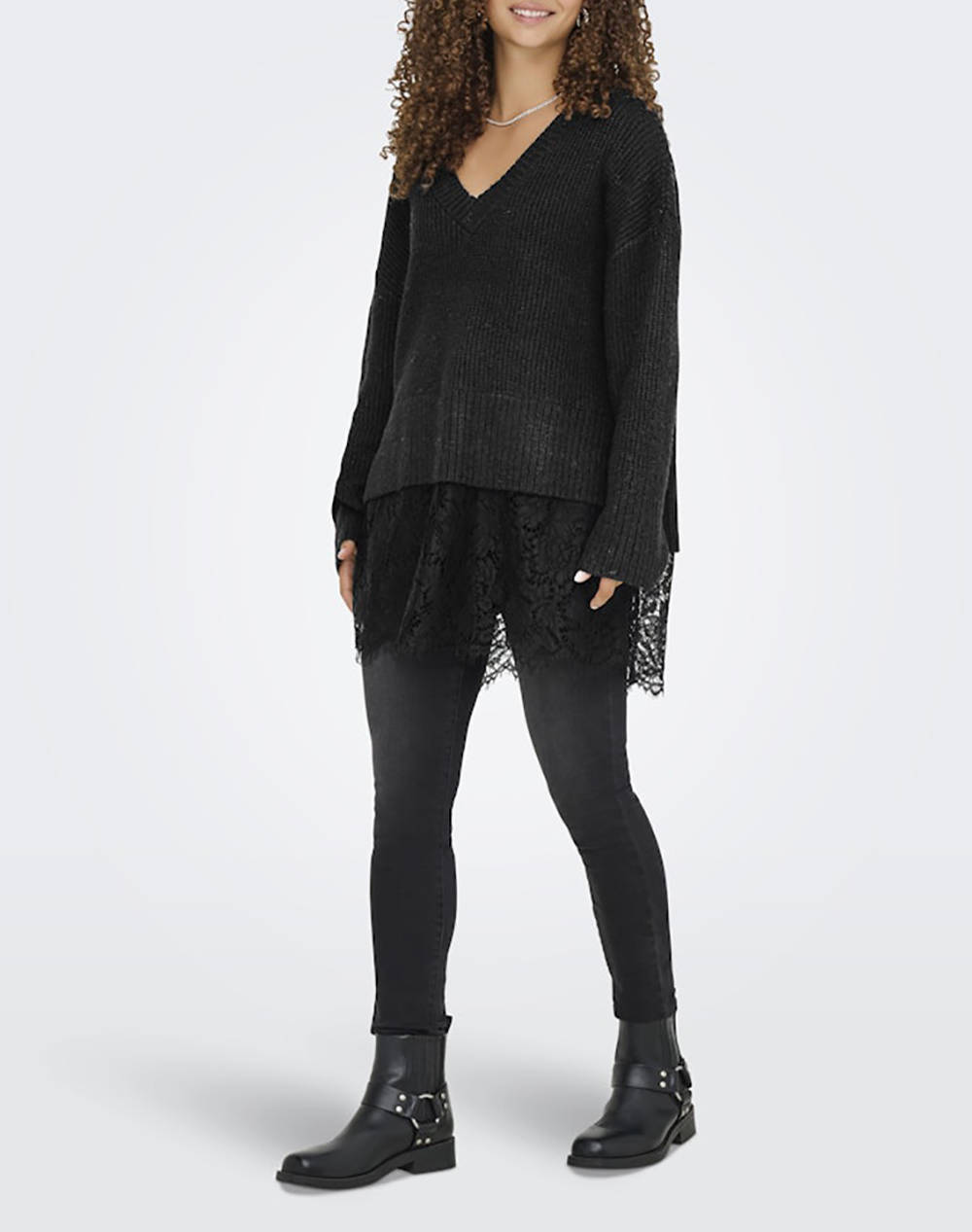 ONLY ONLVIVIA LS LIFE V-NECK LACE MIX KNIT