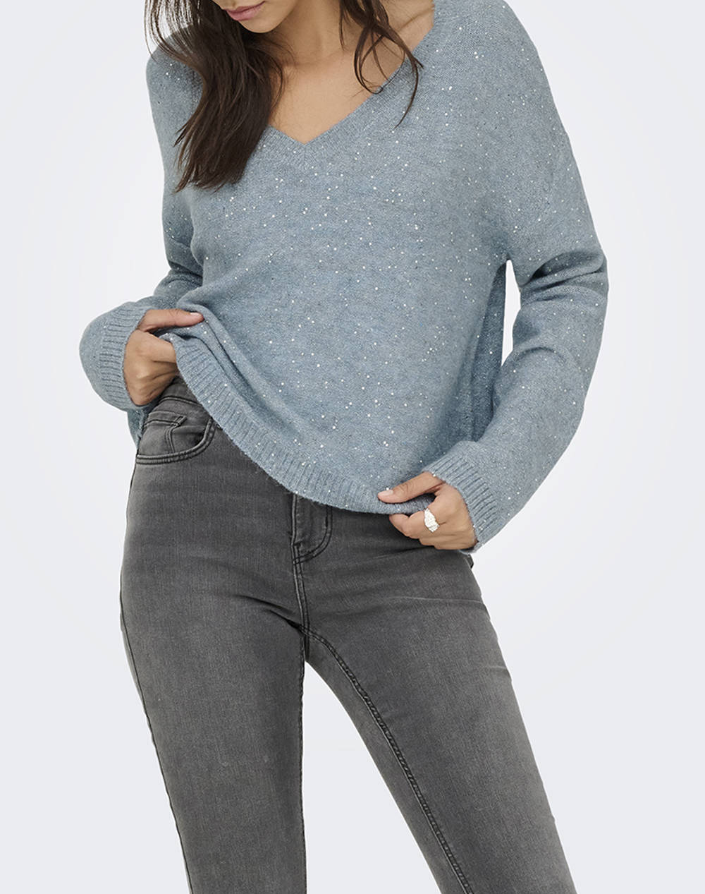 ONLY ONLARIZONA LS SEQUINS V-NECK PUL KNT