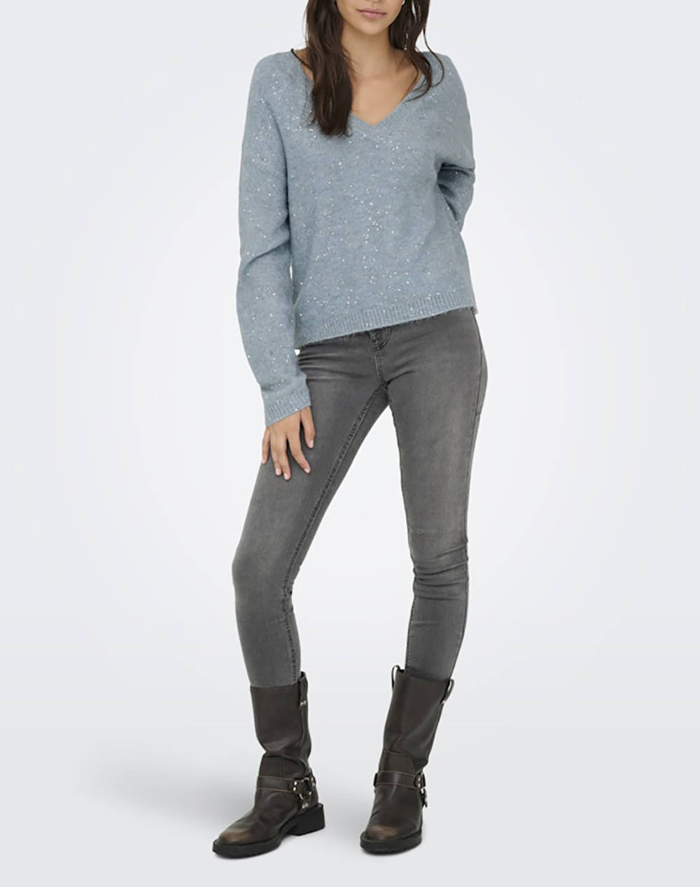 ONLY ONLARIZONA LS SEQUINS V-NECK PUL KNT