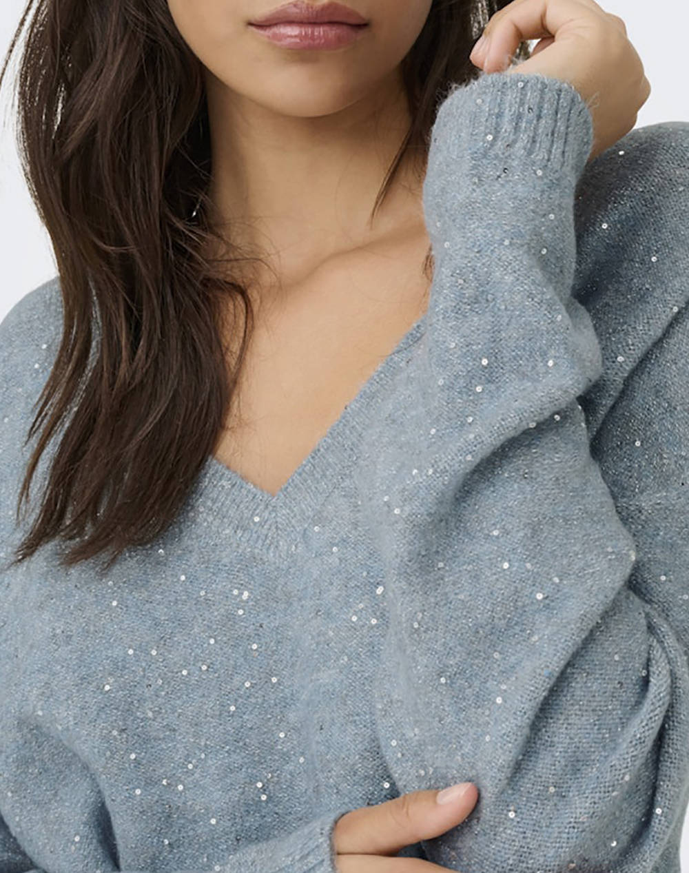 ONLY ONLARIZONA LS SEQUINS V-NECK PUL KNT