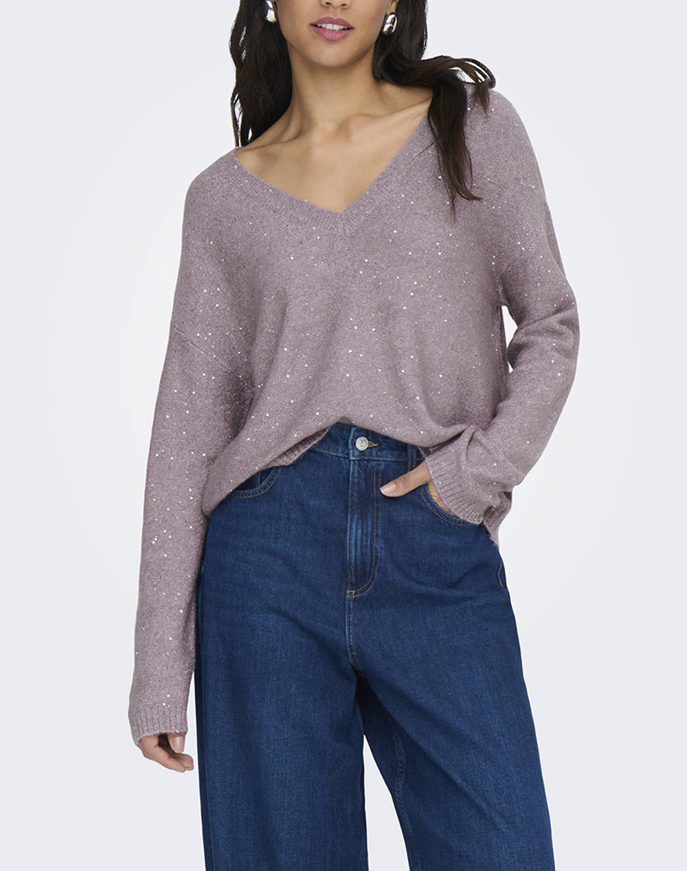 ONLY ONLARIZONA LS SEQUINS V-NECK PUL KNT