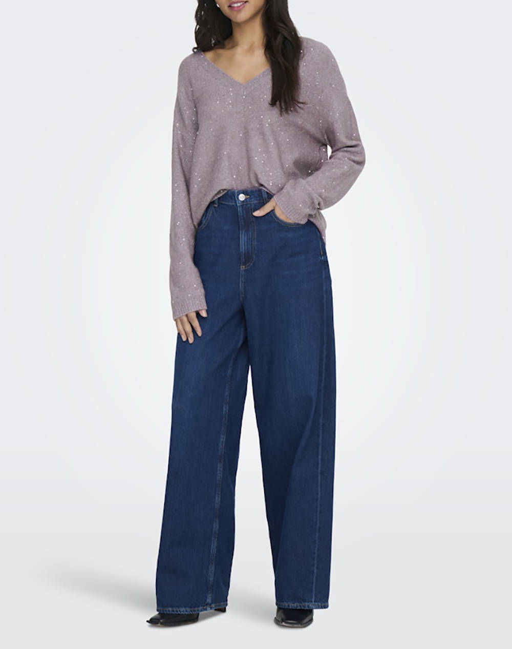 ONLY ONLARIZONA LS SEQUINS V-NECK PUL KNT