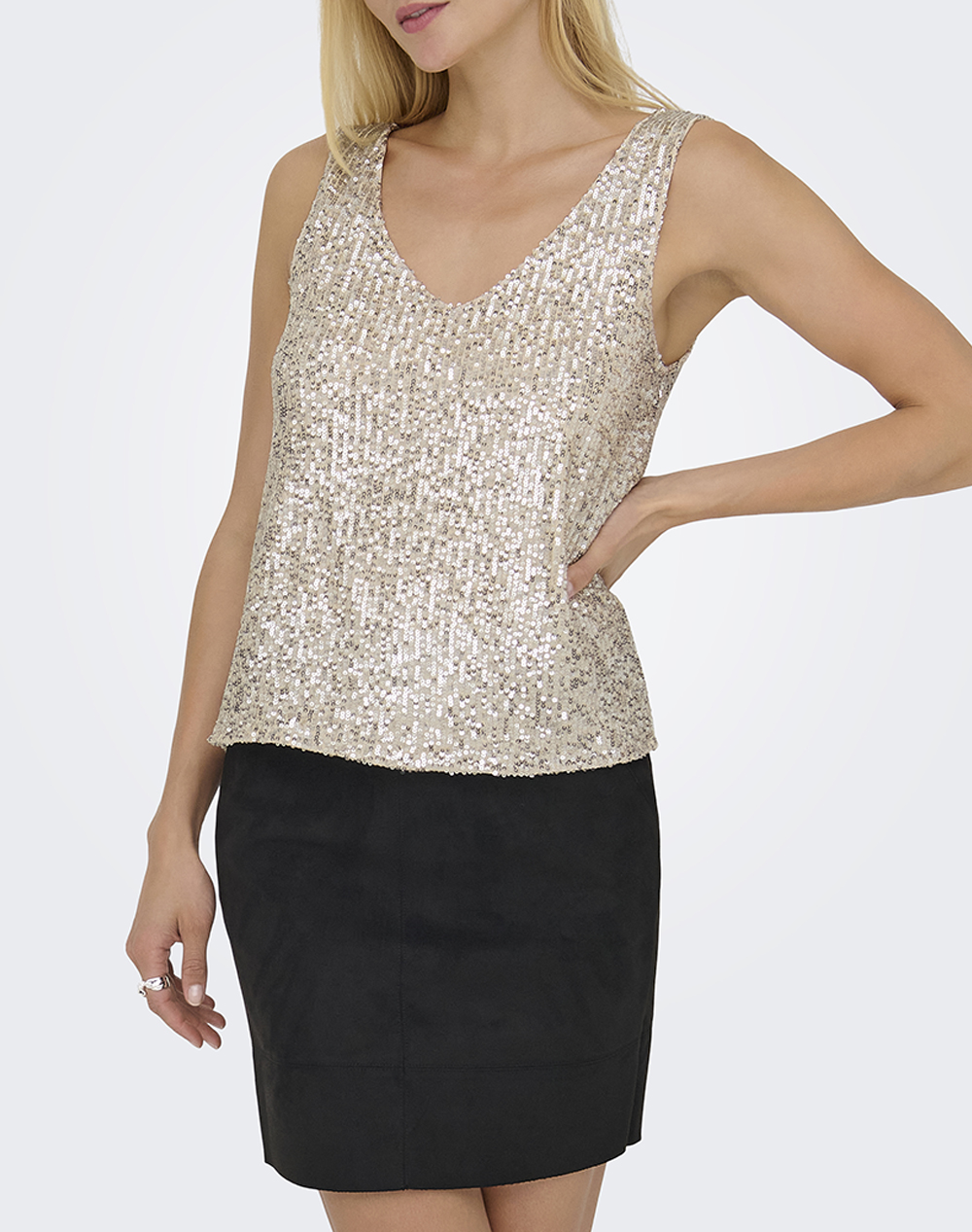 ONLY ONLANA S/L V-NECK SEQUINS TOP JRS