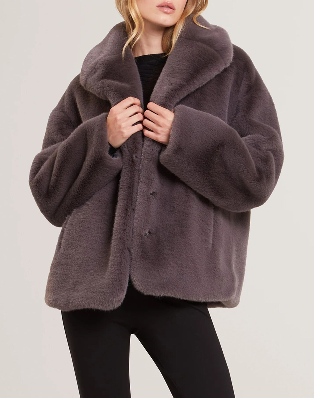 TED BAKER FIELA Short Faux Fur Coat With Shawl Collar