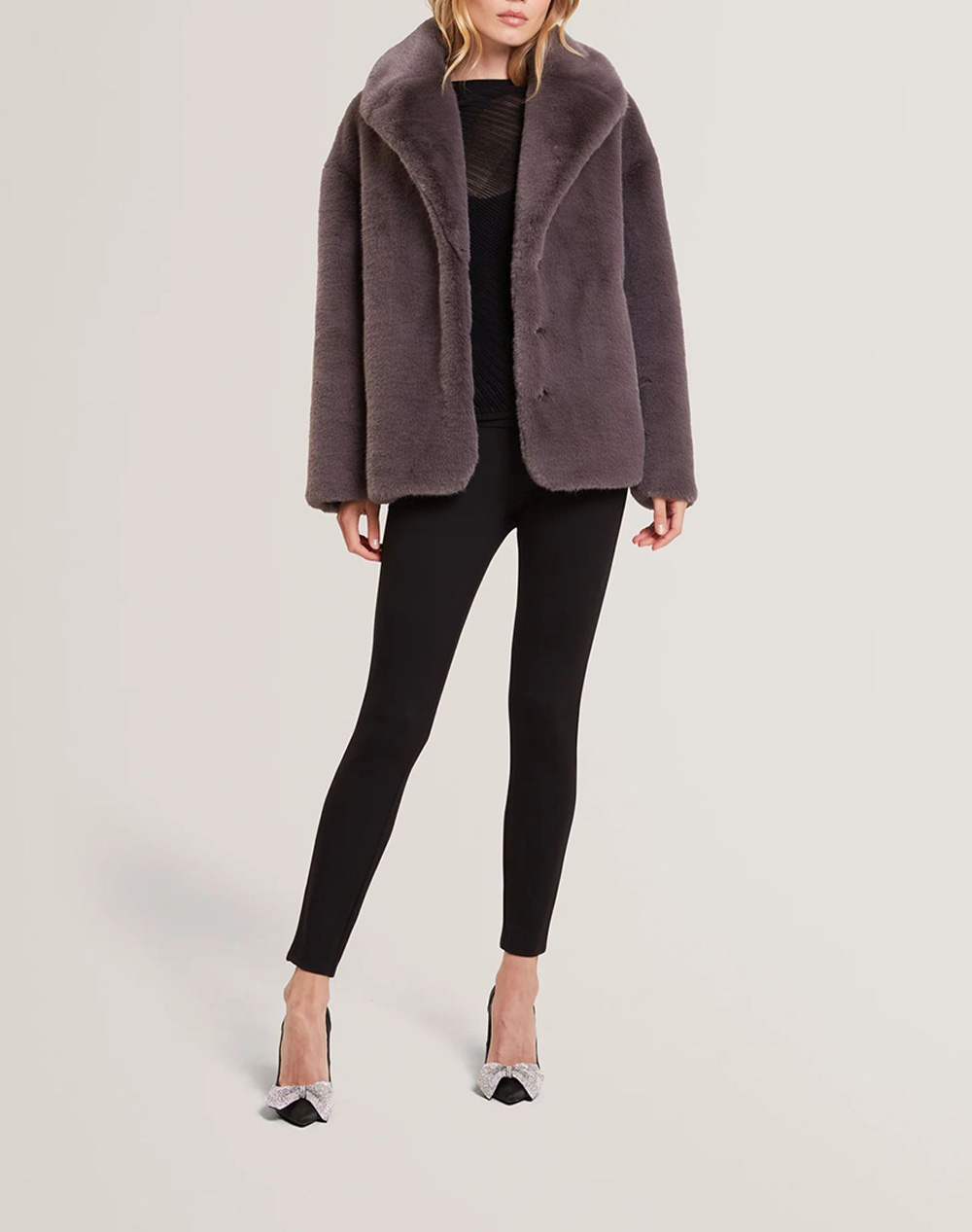 TED BAKER FIELA Short Faux Fur Coat With Shawl Collar