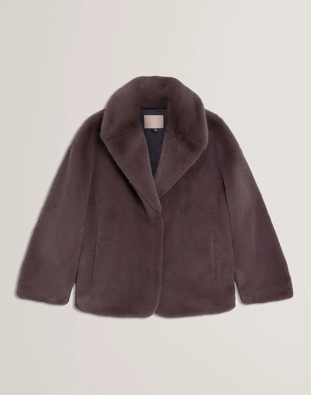TED BAKER FIELA Short Faux Fur Coat With Shawl Collar