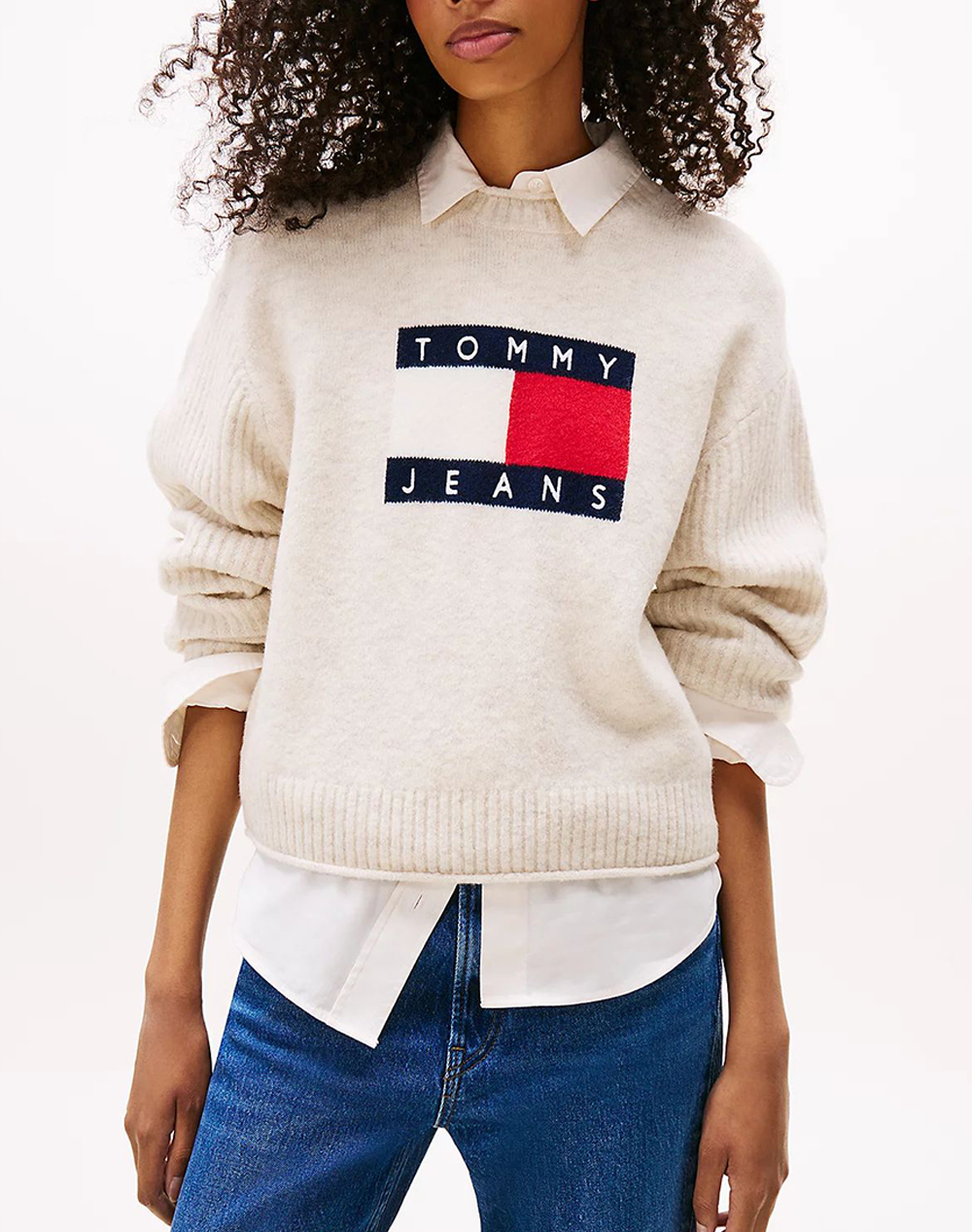 TOMMY JEANS TJW MELANGE FLAG SWEATER RIB EXT