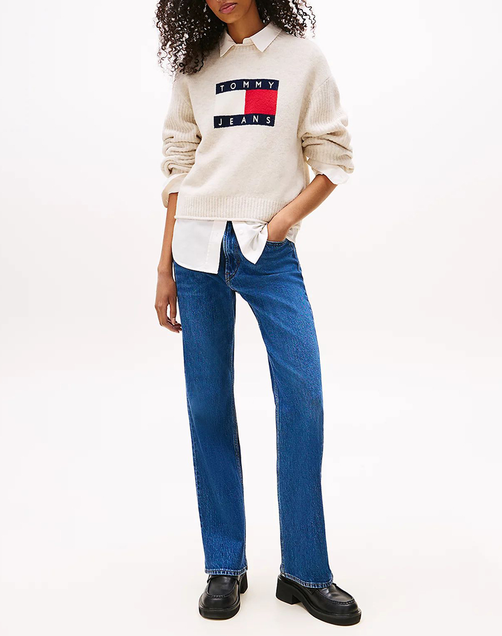 TOMMY JEANS TJW MELANGE FLAG SWEATER RIB EXT