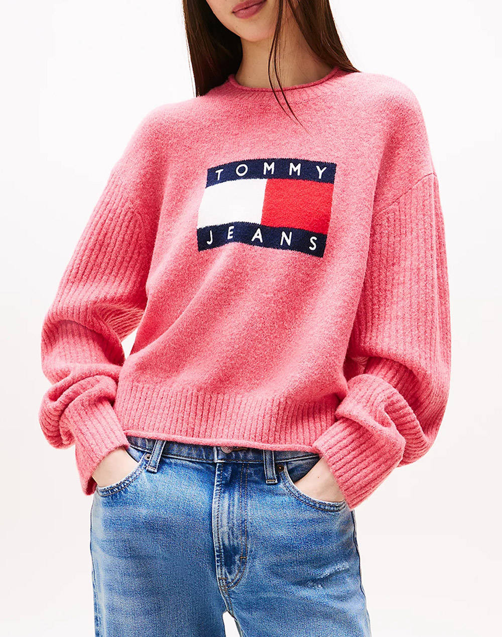 TOMMY JEANS TJW MELANGE FLAG SWEATER RIB EXT