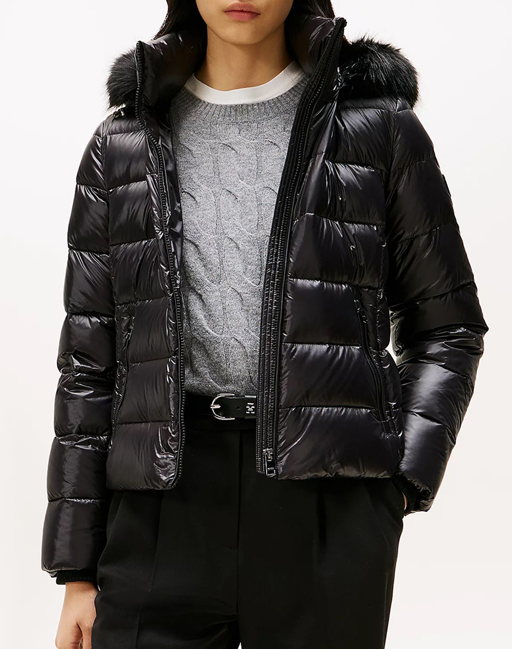TOMMY HILFIGER GLOSS HW DOWN SLIM JACKET W FUR