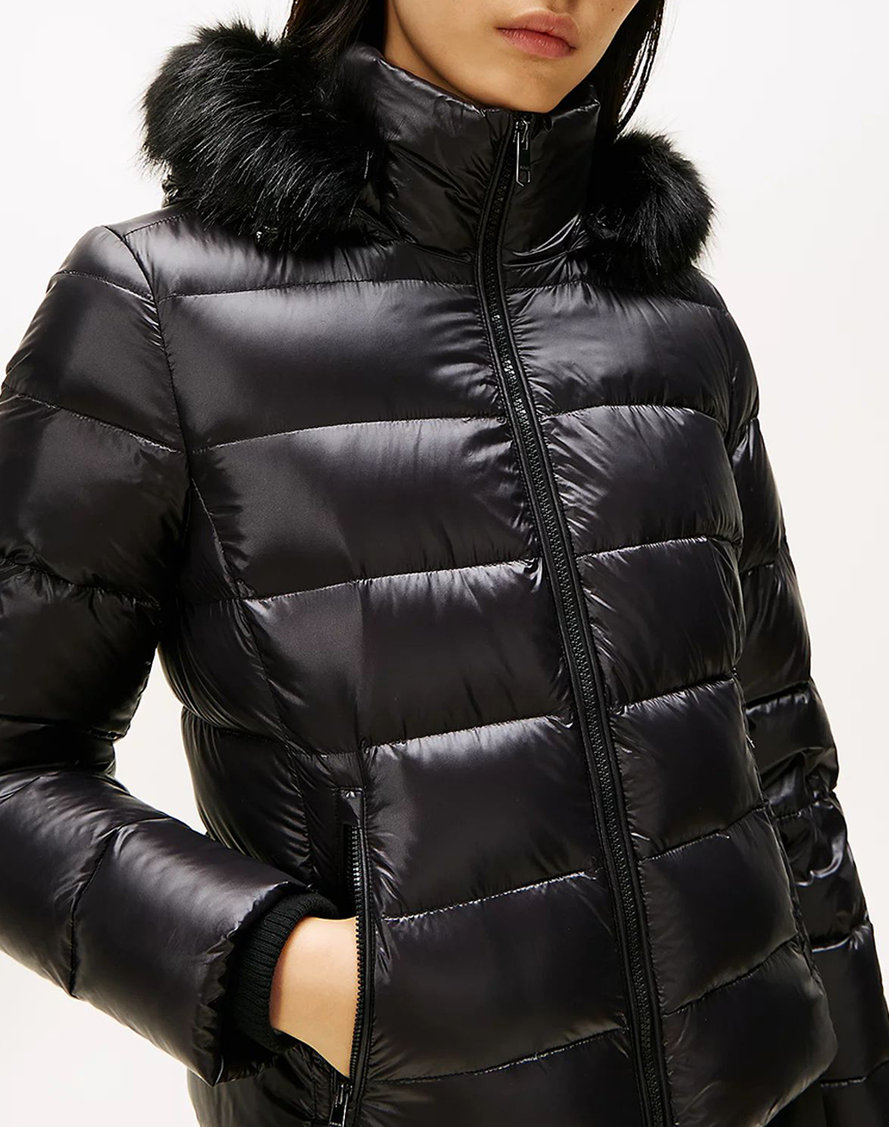 TOMMY HILFIGER GLOSS HW DOWN SLIM JACKET W FUR