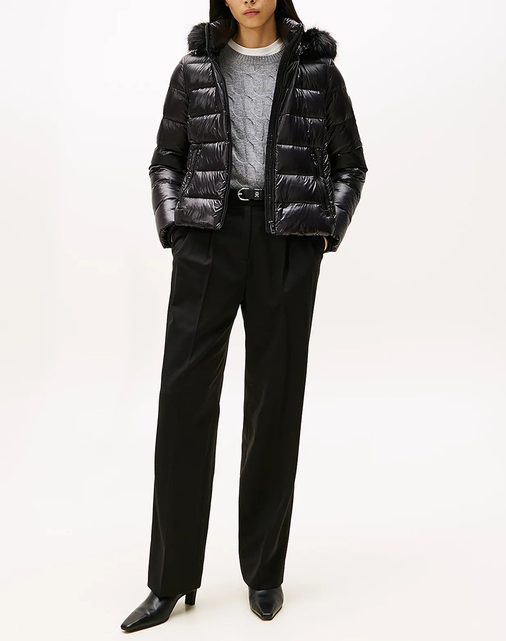 TOMMY HILFIGER GLOSS HW DOWN SLIM JACKET W FUR