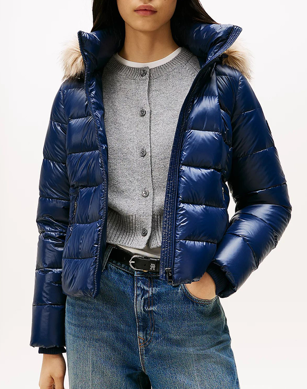 TOMMY HILFIGER GLOSS HW DOWN SLIM JACKET W FUR
