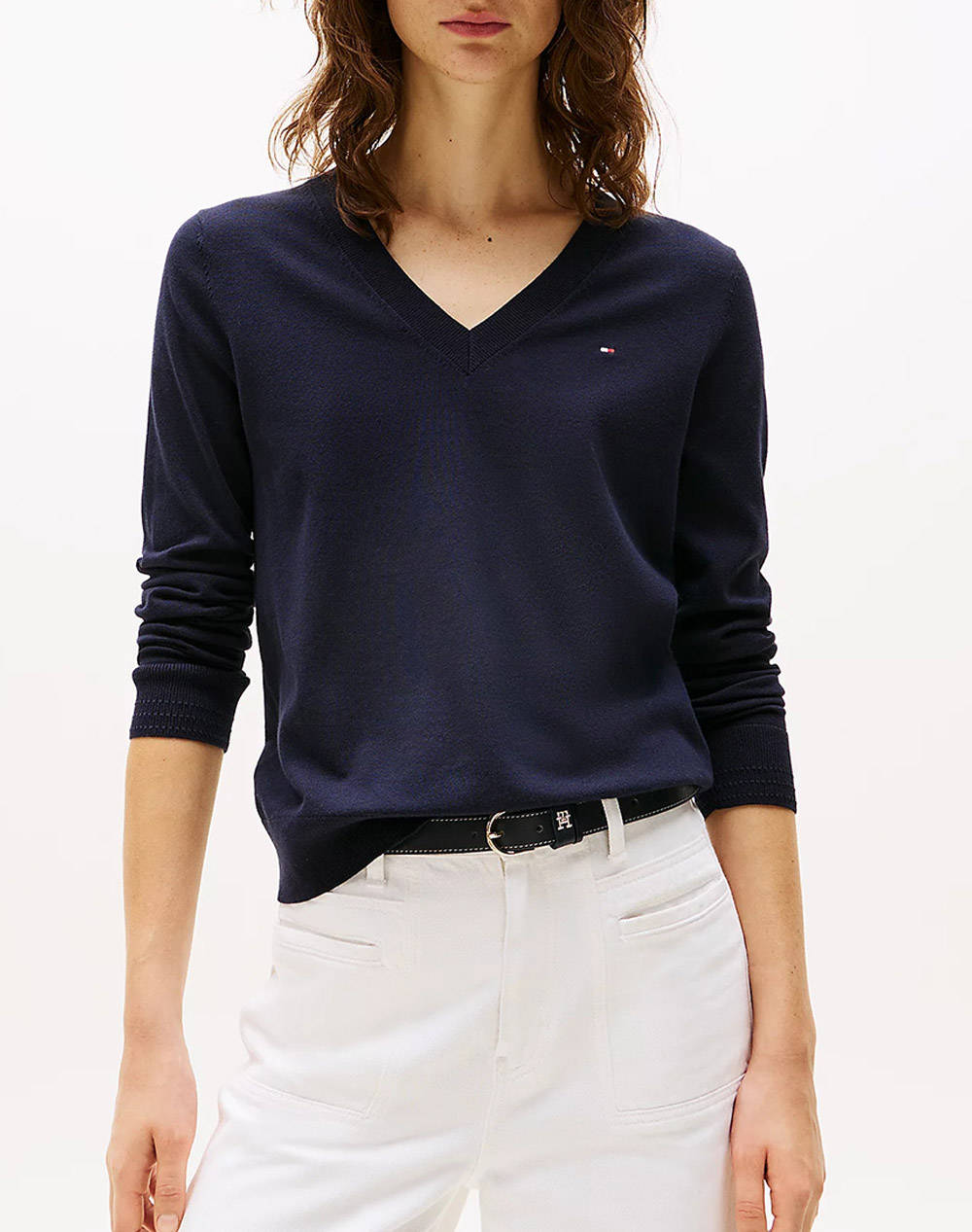 TOMMY HILFIGER CO JERSEY STITCH V-NK SWEATER